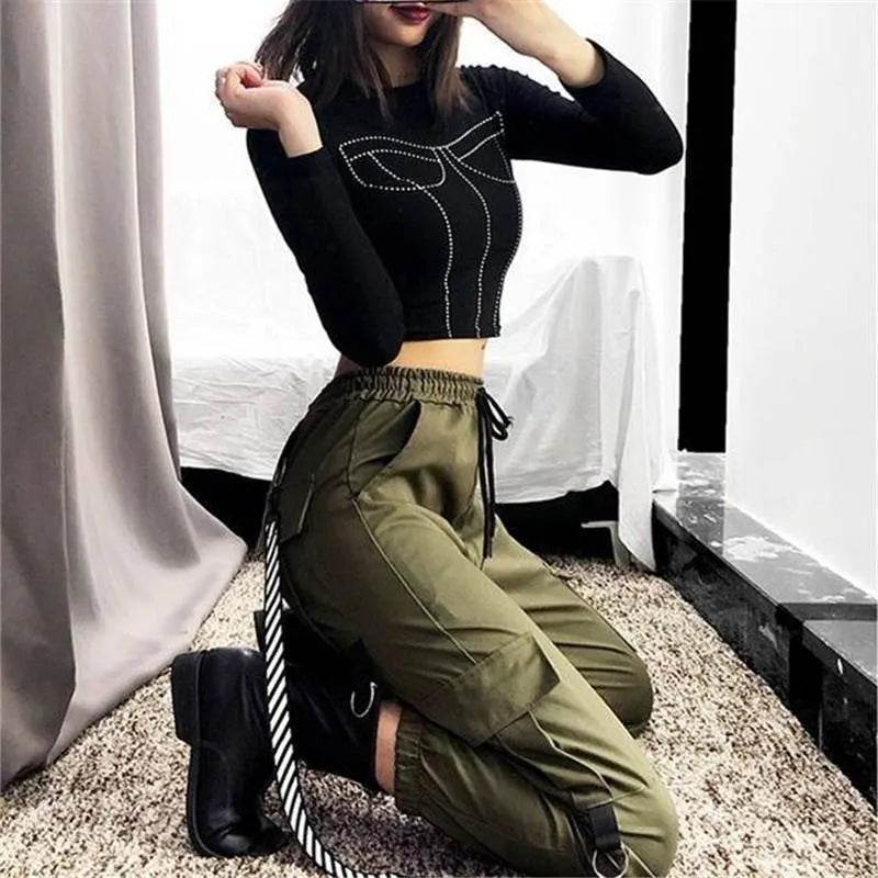 Streetwear Cargo Pants for Women black Jogger Trousers - Velora