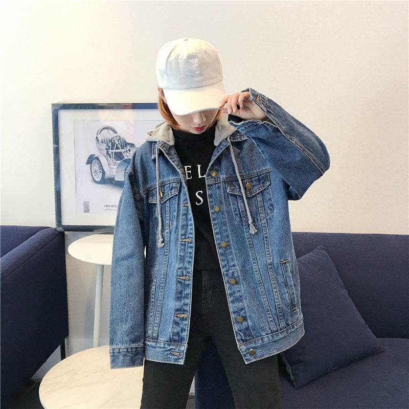 Casual Plain Oversized Hoodie Denim Jacket Unisex - Velora