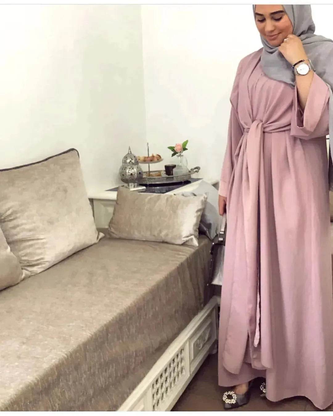 Fashion Plain Abaya dress for ArabMiddle East Dubai Arab Turkey Women Ramadan Eid Jalabiya for Women - Velora