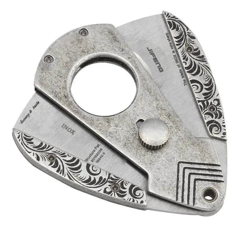 Stainless Steel Cigar Cutter - Golden and Vintage Pattern Guillotine