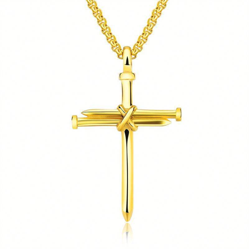 Steel Gold Black Color Fashion Mens Iron Nail Cross Pendant Necklace Stainless Steel 3mm Round Box Chain Jewelry Gift For Men - Velora