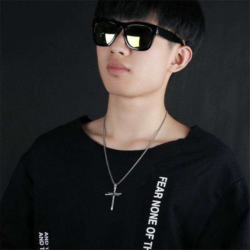 Steel Gold Black Color Fashion Mens Iron Nail Cross Pendant Necklace Stainless Steel 3mm Round Box Chain Jewelry Gift For Men - Velora