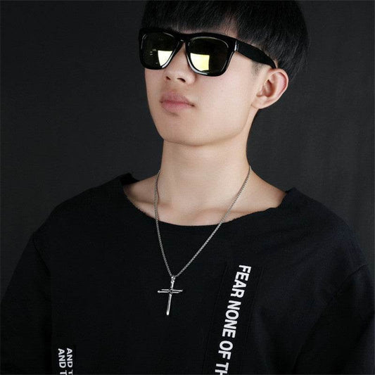 Steel Gold Black Color Fashion Mens Iron Nail Cross Pendant Necklace Stainless Steel 3mm Round Box Chain Jewelry Gift For Men - Velora