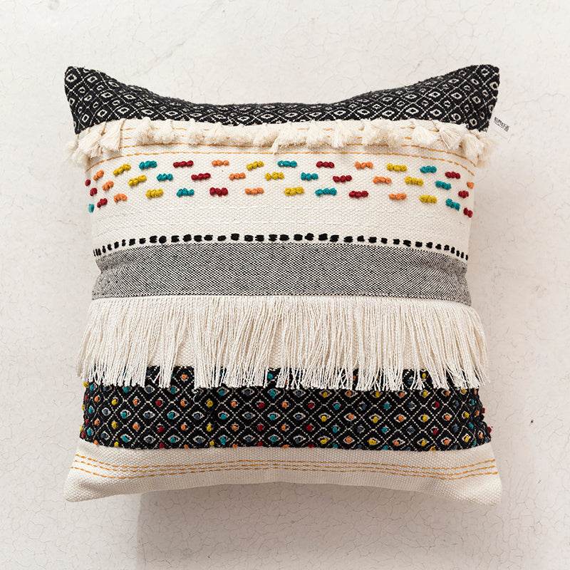 Handmade India Morocco Knitting Woven Pillow Cushion Cover Nordic Boho Bohemia tassels Lumbar throw pillow cover - Velora