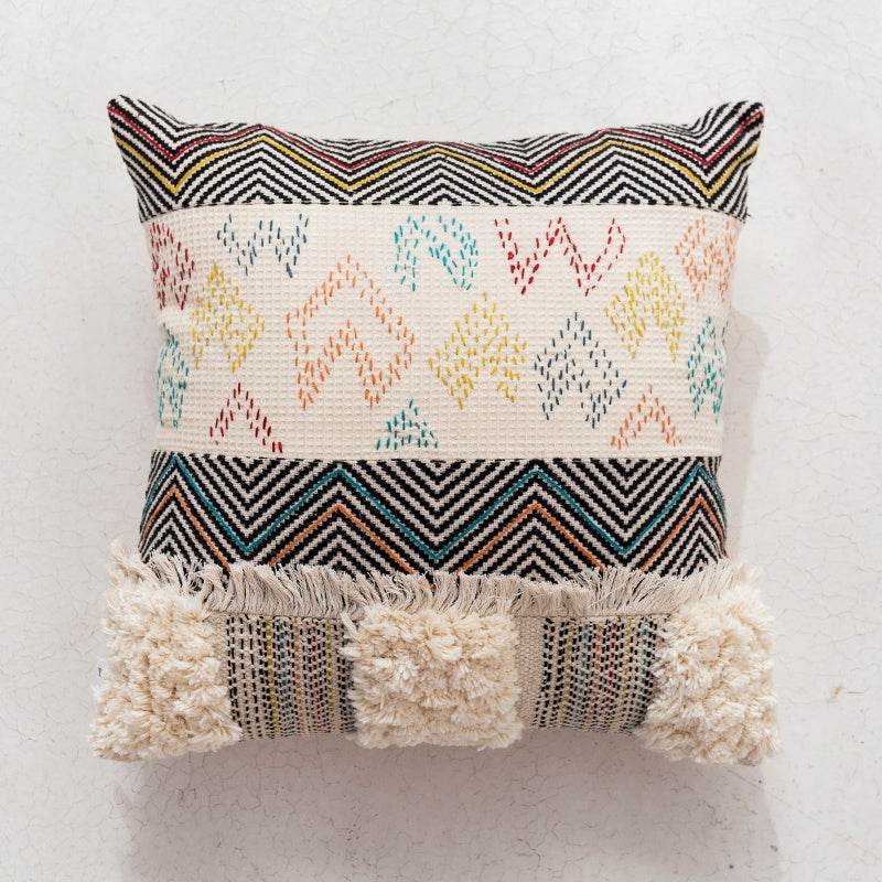 Handmade India Morocco Knitting Woven Pillow Cushion Cover Nordic Boho Bohemia tassels Lumbar throw pillow cover - Velora