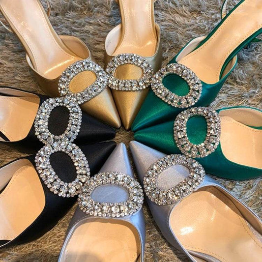 Crystal Rhinestone Baotou Women's Sandals Stiletto Pointed Fashion Ladies Style Bride High Heel Wedding Shoes - Velora