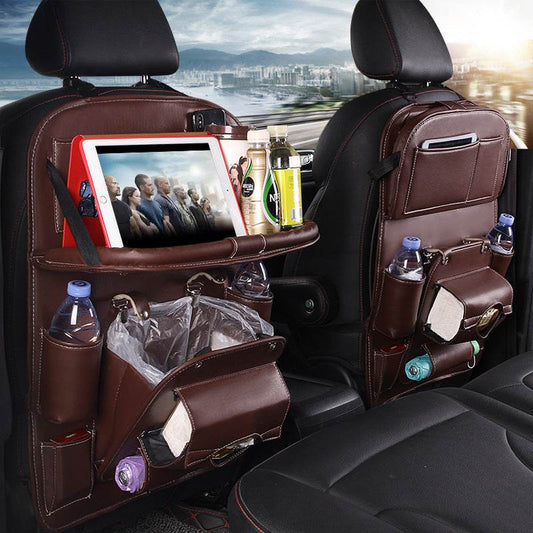 PU Leather Car Storage Bag Multifunction Seat Back Tray Hanging Bag Waterproof Car Organizer Automotive Interior Accessories - Velora