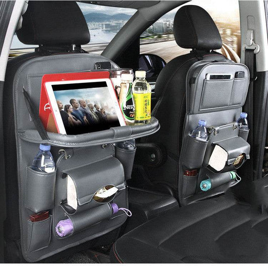 PU Leather Car Storage Bag Multifunction Seat Back Tray Hanging Bag Waterproof Car Organizer Automotive Interior Accessories - Velora