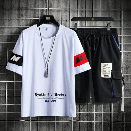 Summer Men's Sets Track Suit Mens Casual Loose Short-sleeved T-shirt Shorts 2-piece Sets Cotton Print Large Size - Velora