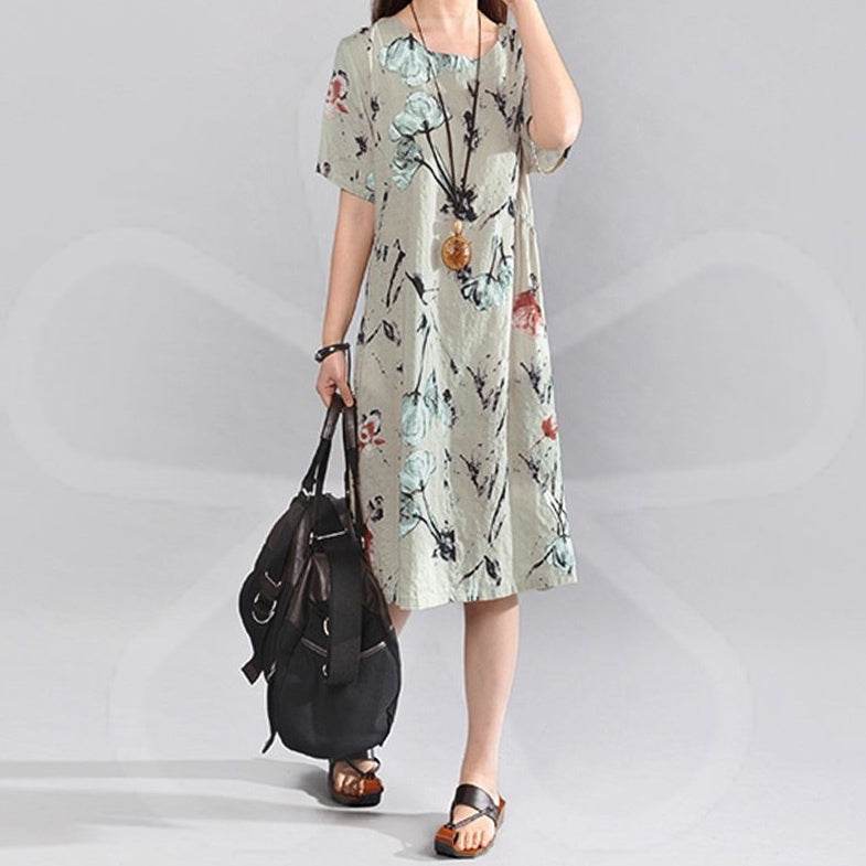 Bohemian Summer Print Loose Floral Dress For Women mum Dresses - Velora