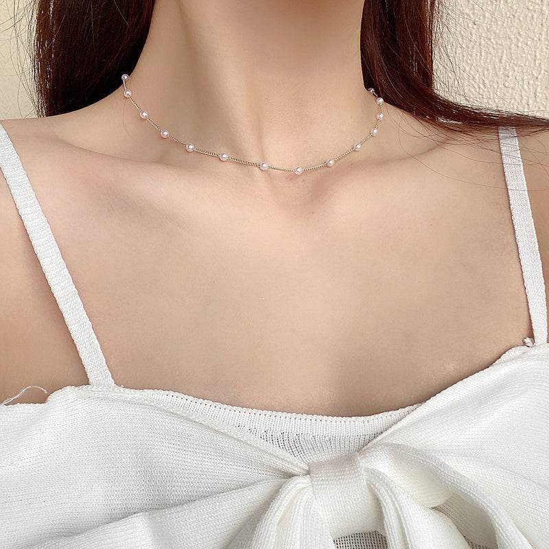 Europe And The United States Niche Design Double Necklaces Retro Pearl Clavicle Chain Net Red Fashion Fishtail Pendant Necklace Women - Velora