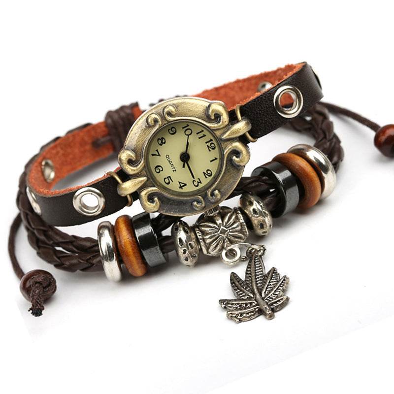 Factory Direct Genuine Leather Bracelet Watch Retro Leather Bracelet Watch Beaded Bracelet Yiwu Wholesale Jewelry - Velora