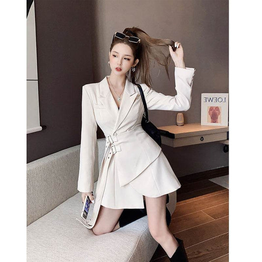 Elegant Blazer Dress Mini flared V-neck Dress - Velora