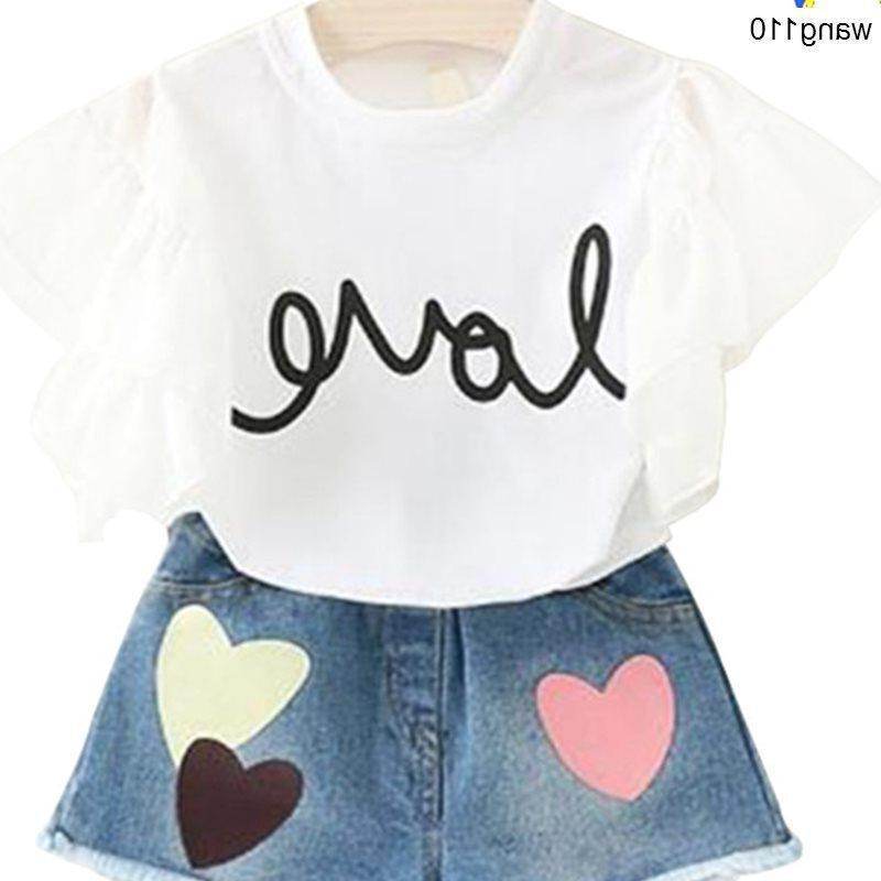 Summer Kids Girls Clothing Sets 2 pcs T-shirt Hole Pants Set - Velora