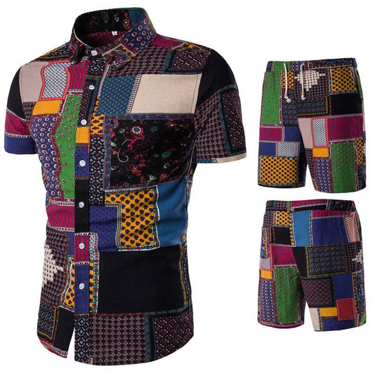 Fashion Men's Printed Short-Sleeved Shirt Suit - Velora