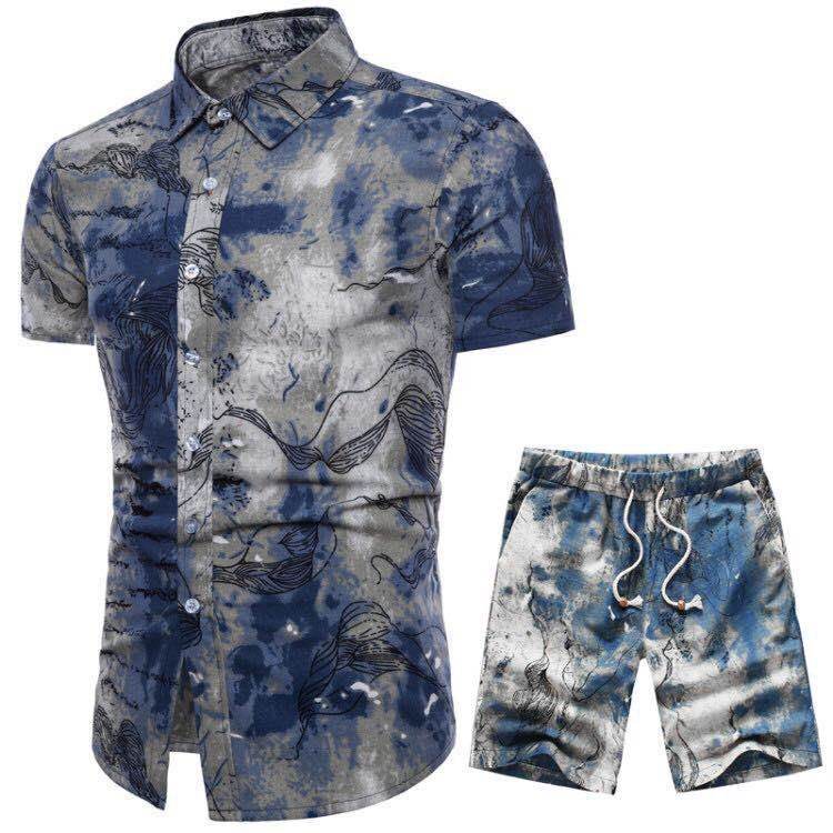 Fashion Men's Printed Short-Sleeved Shirt Suit - Velora