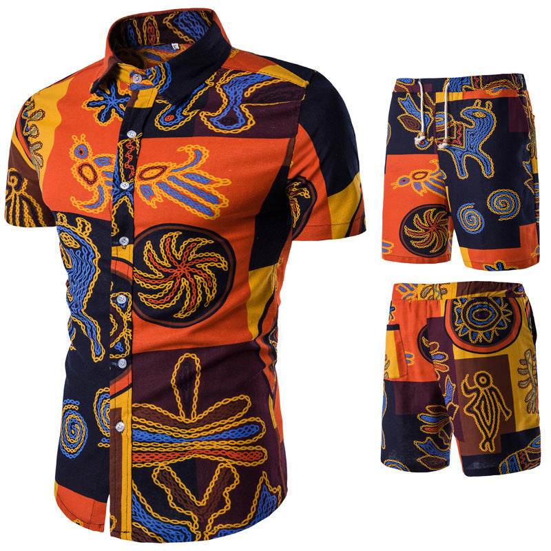 Fashion Men's Printed Short-Sleeved Shirt Suit - Velora