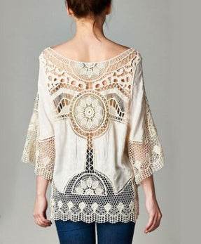 Jastie Bohemian Hollow Out Beach Cover Up Blouse Beach Shirt Women Crochet Lace Top Blusas mujer de moda Summer Tops - Velora