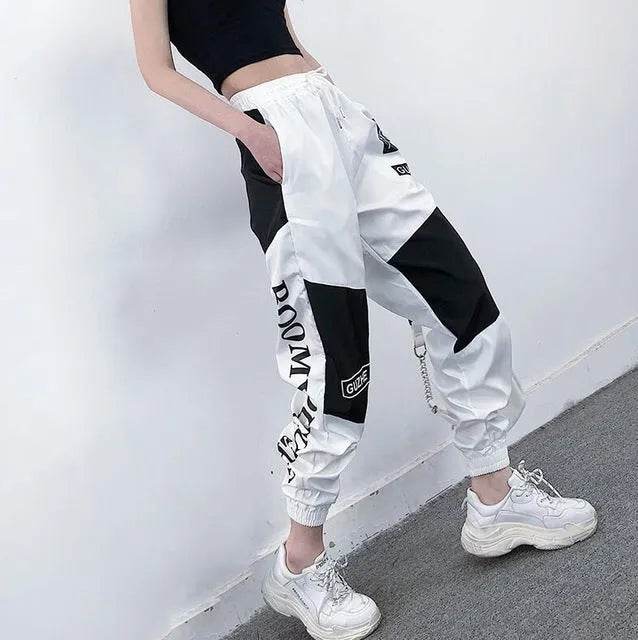 High Waist Letter Spliced Cargo Pants Women Loose Harajuku - Velora