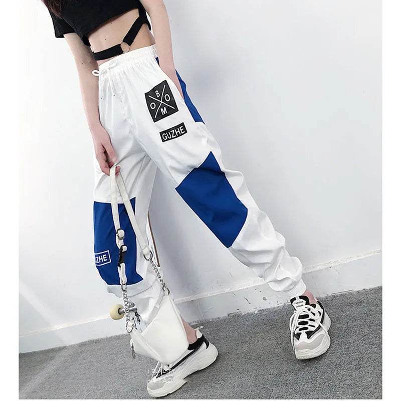 High Waist Letter Spliced Cargo Pants Women Loose Harajuku - Velora