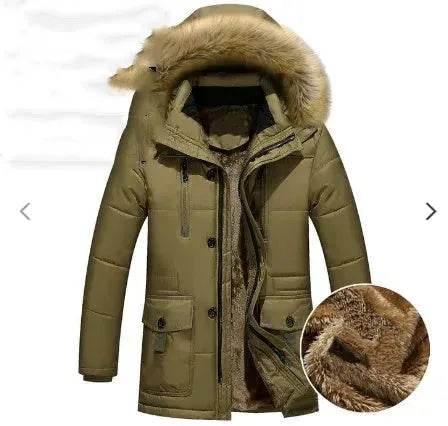 Thick Parka Men Winter Jacket Faux Fur Hoodie Collar - Velora