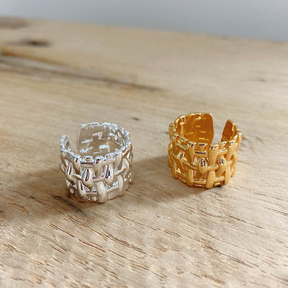 Woven Ring Women European And American Hollow Cross Wide Version Live Simple Ring - Velora