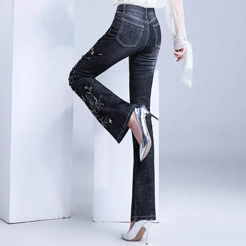 Women's Embroidered Bootcut High Waist Slim Fit Flared Jeans Trouser pant - Velora