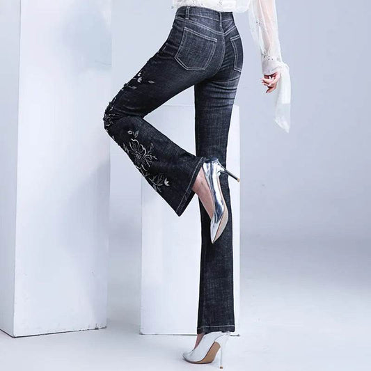 Women's Embroidered Bootcut High Waist Slim Fit Flared Jeans Trouser pant - Velora