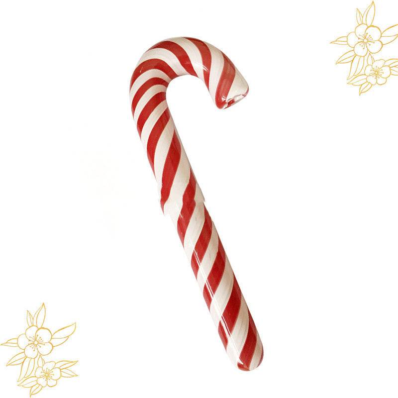 Red Striped Glass Pipe Cane Glass Hookah Glass Smoking Set - Velora