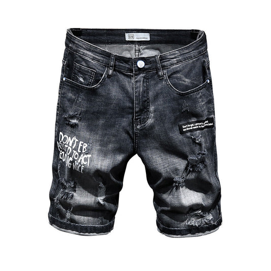 Summer Fashion Brand Worn Out Denim Shorts Youth Handsome 5-point Denim Small Straight Breeches Men"s Denim Pants Jeans - Velora