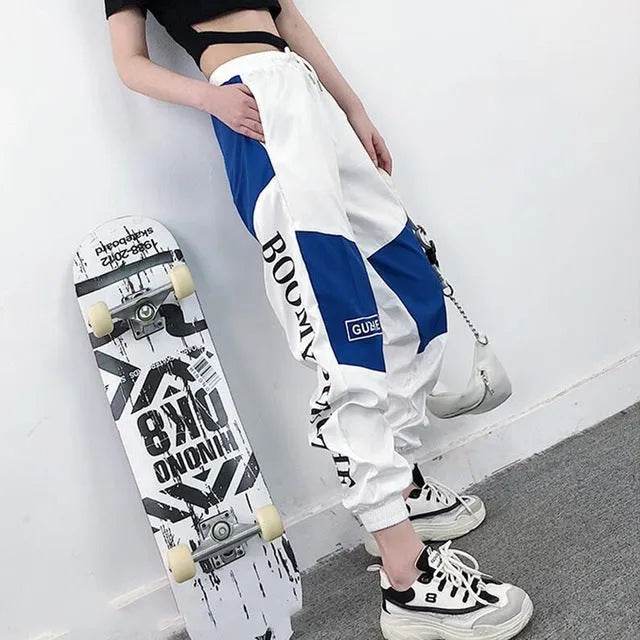 High Waist Letter Spliced Summer Street Cargo Pants Women - Velora