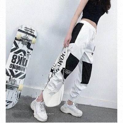High Waist Letter Spliced Summer Street Cargo Pants Women - Velora