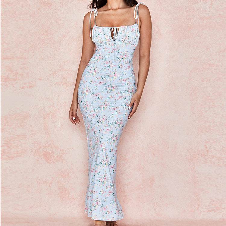 Summer Floral Print Dress Women Sexy Party Long Dresses Puff Short Sleeve - Velora
