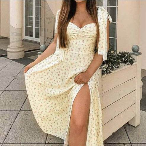 Summer Floral Print Dress Women Sexy Party Long Dresses Puff Short Sleeve - Velora