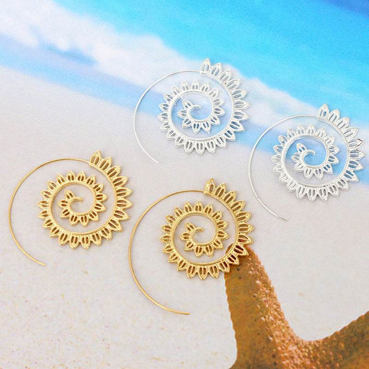 Round Spiral Earrings For Women Gold Color Big Exaggerated Gear Earrings - Velora