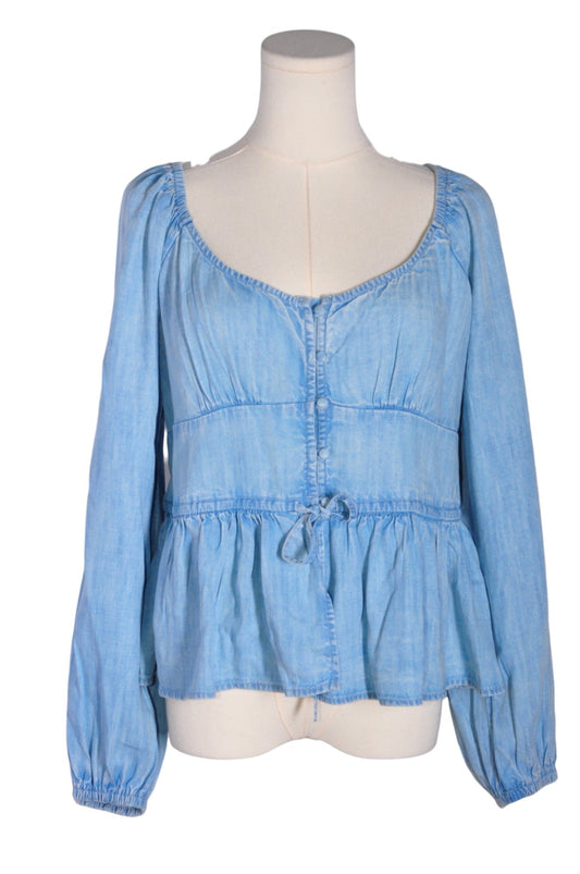 AERIE Women Denim Tops Regular fit in Blue - L - Velora