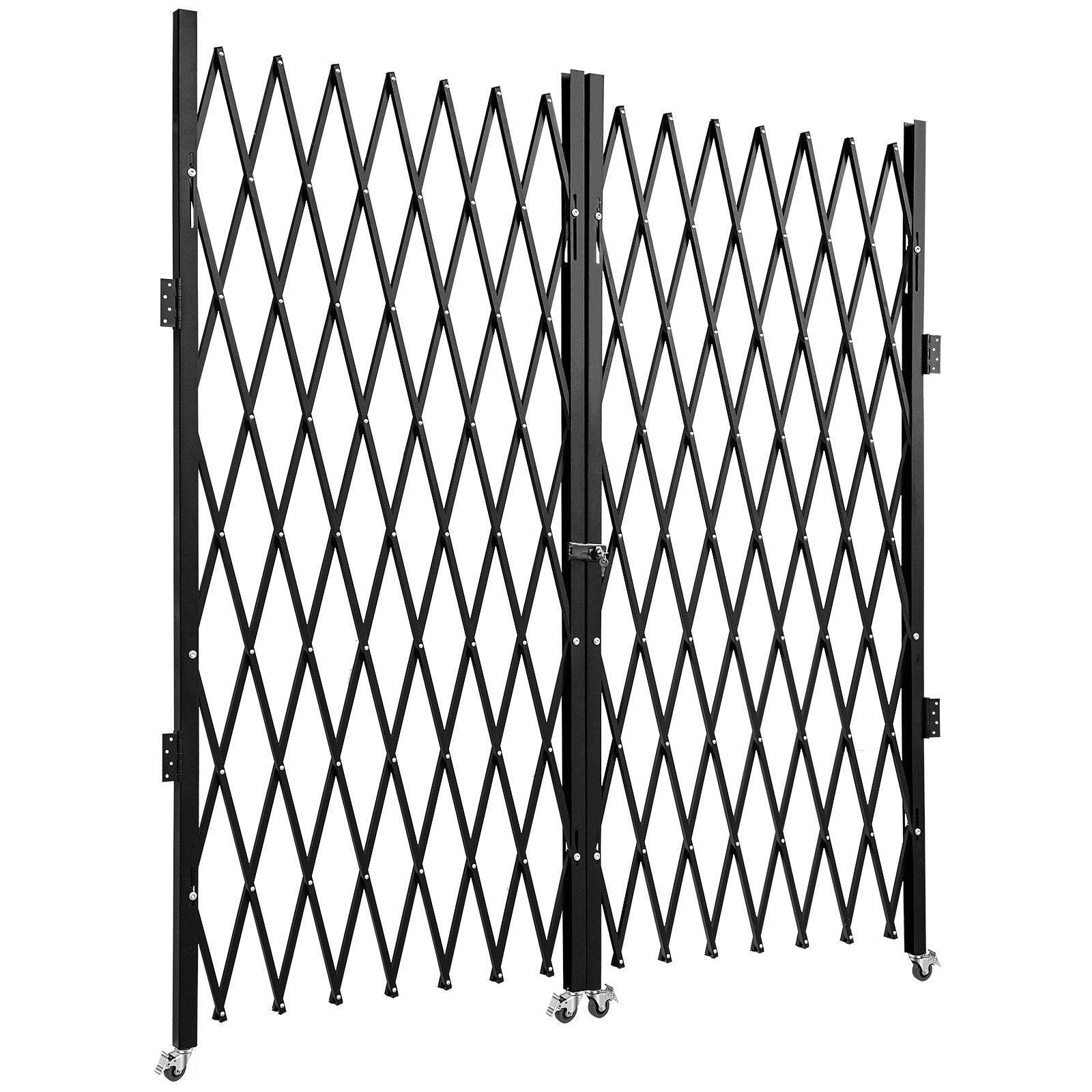 Double Folding Security Gate, 5.1 H X 10.2 W Folding Door Gate, Steel Accordion Security Gate, Flexible Expanding Security Gate, 360 Rolling Barricade Gate, Scissor Gate Or Door With Keys - Velora