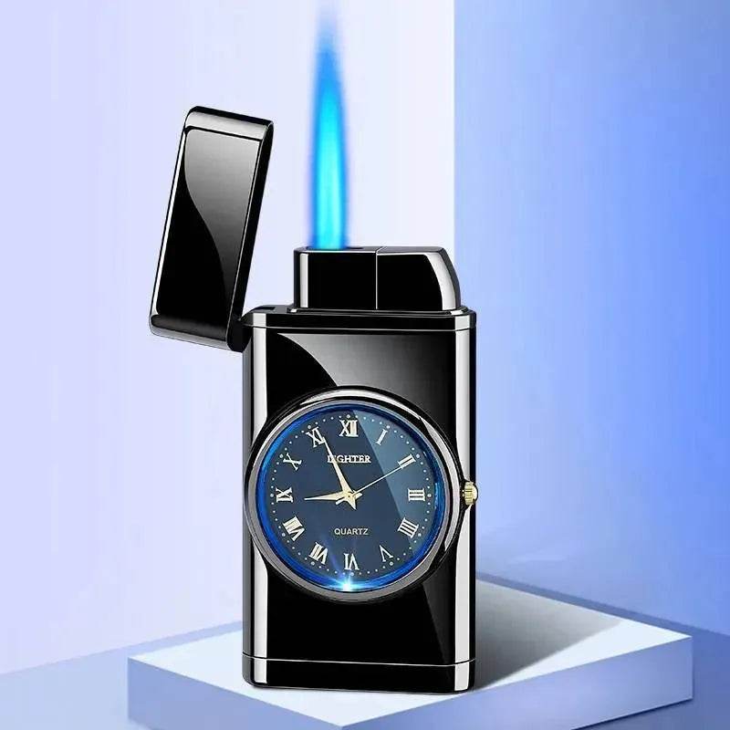 New Lighter With Electric Watch Rocker Arm Automatic Ignition Straight Blue Flame Lighter Creative Real Dial Inflatable Windproof Cigar Lighter Men's Watch Gift - Velora