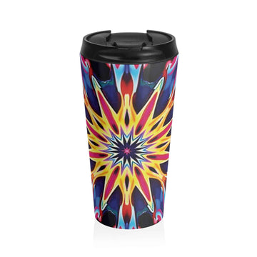 Kaleidoscope Mandala Stainless Steel Travel Mug — Colorful Psychedelic Tumbler