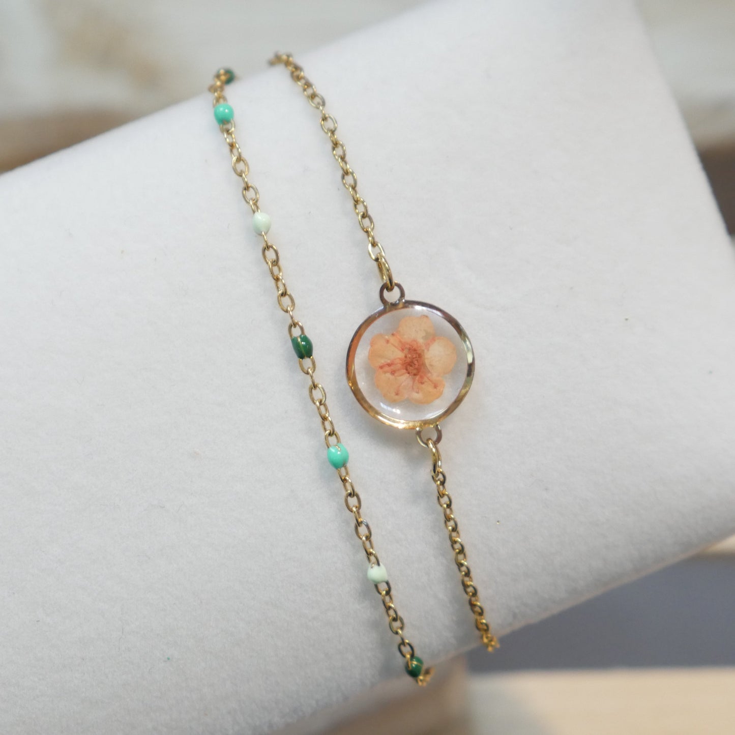 Bracelet Sofia double - orange et chaine verte - Velora