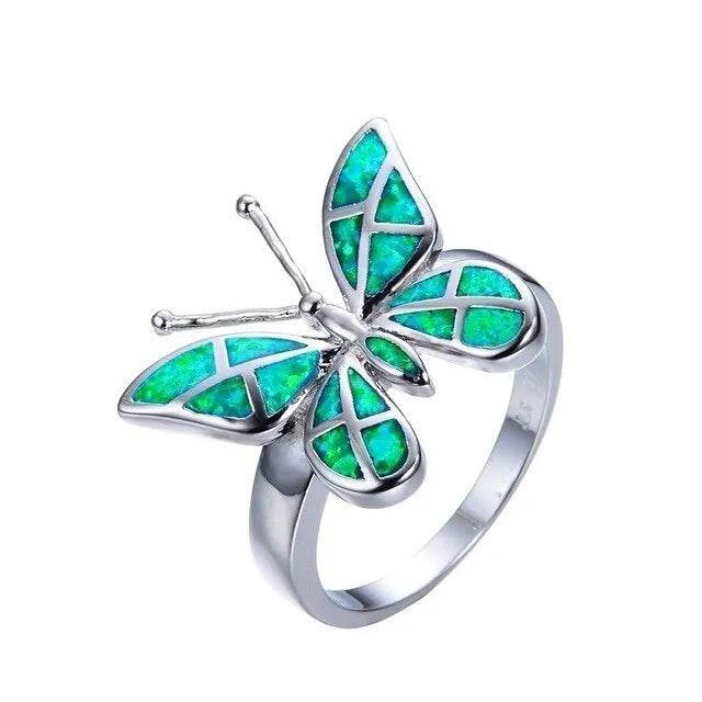 Fashion Opal Blue Butterfly Shape Ring Wedding Ring for Women - Velora