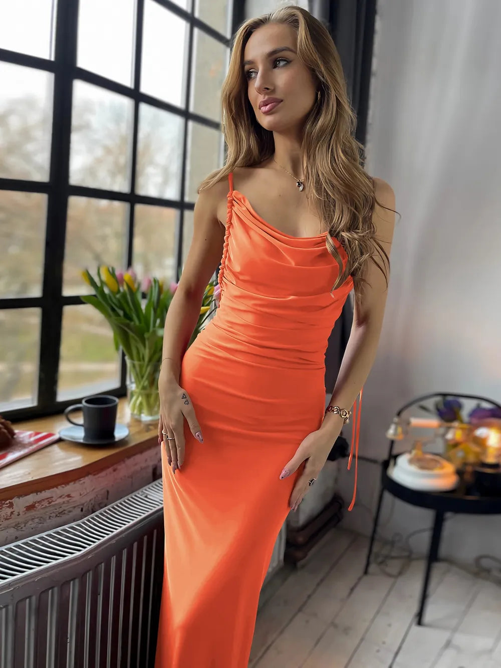 Backless Cowl Neck Sleeveless Cami Dress - Velora