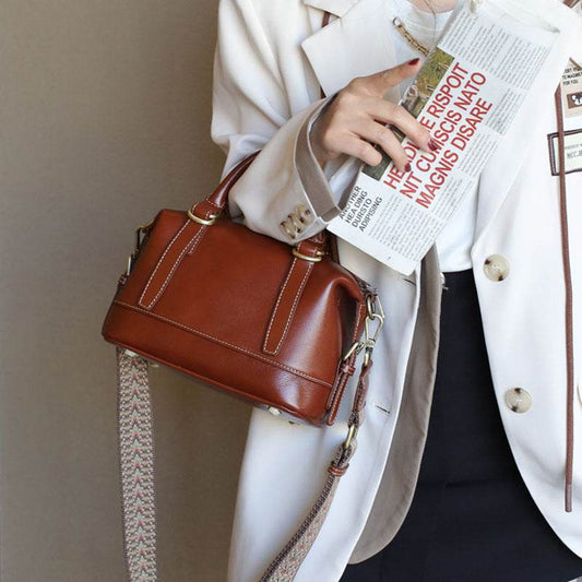 New Genuine Leather Boston Shoulder Messenger Bag - Velora