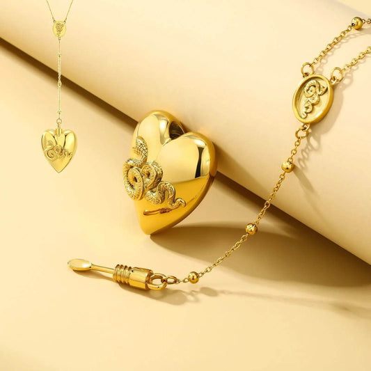 18k Gold Detachable Love Necklace With Snake Carving Fashion Personality Clavicle Chain Necklace For Valentine's Day Loved Memorial Jewelry - Velora