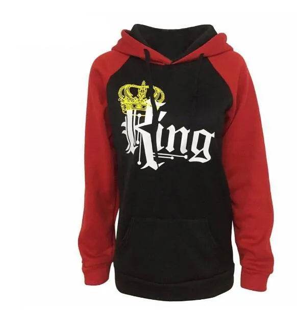 Women KING QUEEN King and Queen Crown Couple Color Block Sweatshirt - Velora