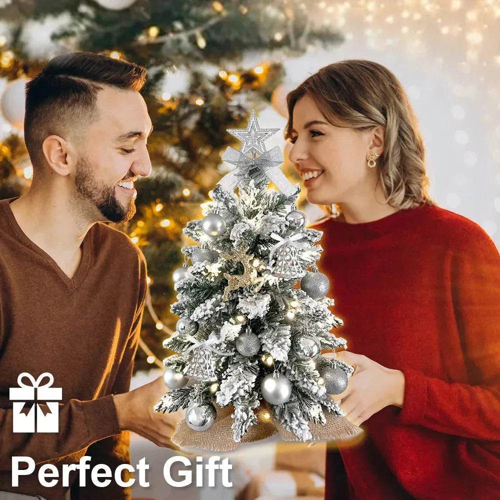 2ft Mini Christmas Tree Decoration With Flocked Snowflakes, Xmas Ornaments For Table Top For Home & Office - Velora