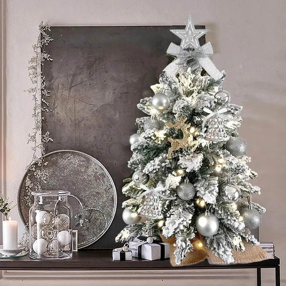 2ft Mini Christmas Tree Decoration With Flocked Snowflakes, Xmas Ornaments For Table Top For Home & Office - Velora