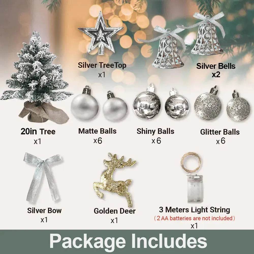2ft Mini Christmas Tree Decoration With Flocked Snowflakes, Xmas Ornaments For Table Top For Home & Office - Velora