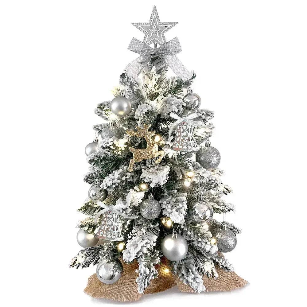 2ft Mini Christmas Tree Decoration With Flocked Snowflakes, Xmas Ornaments For Table Top For Home & Office - Velora