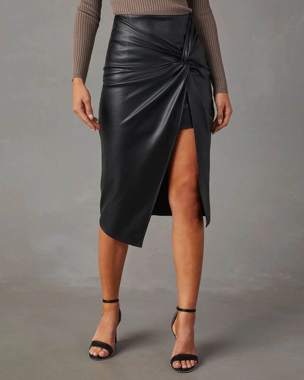 Women's Split Mid-length Hot Girl Hip Leather Wrap Skirt - Velora